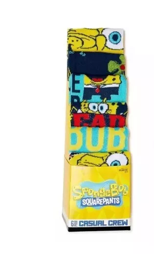 NEW♈Men's 6 pair Casual Crew Socks Fits Shoe 8-12 ~Spongebob Squarepants