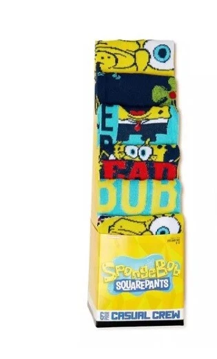 NEW♈Men's 6 pair Casual Crew Socks Fits Shoe 8-12 ~Spongebob Squarepants