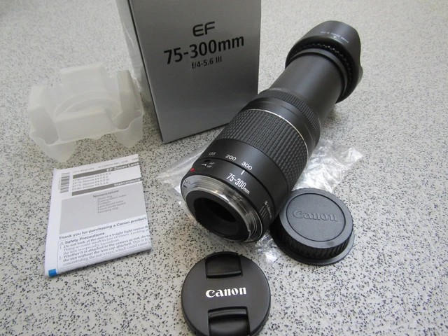Teleobjetivo zoom Canon EF 75-300 mm 1:4-5,6 III en caja para Canon EOS DSLR