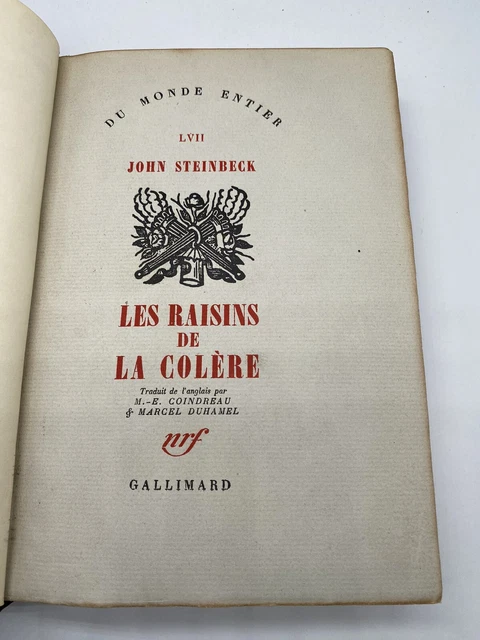 STEINBECK John. Les Raisins de la colère. Traduit de l'américain par M. Duhamel