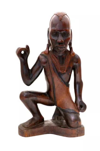 10 Inches African Tribal Man Statue Handmade Wooden Vintage Tribal Figurine