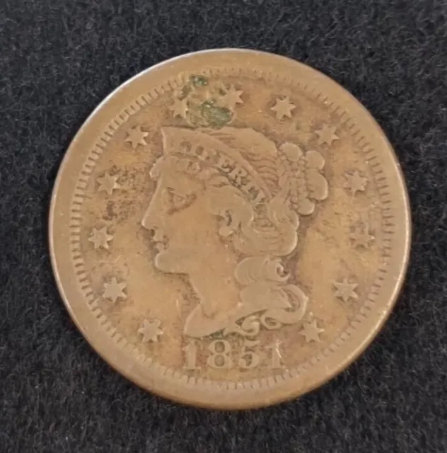 1851 Braided Hair, Large Cent - 173 Years Old!!!