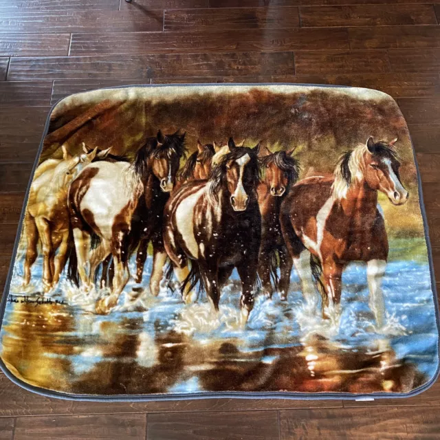 Northwest Co Horses Throw Horse River Schultz Plush Throw Blanket 56" x 47" USA