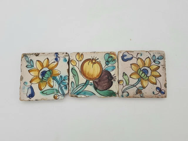 Three 18th Century Hand Painted Spanish Tiles AE1