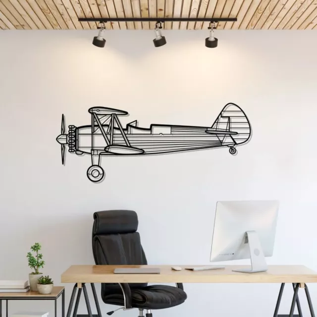 Wall Art Home Decor 3D Acrylic Metal Plane Aircraft USA Silhouette Stearman 75