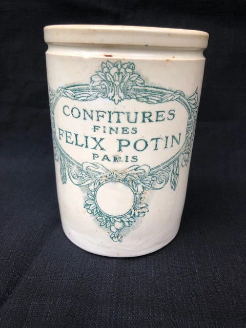 ANCIEN POT À confiture publicitaire Félix Potin Paris grès vernissé