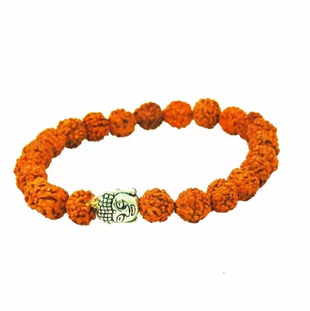 5 Mukhi Rudraksha Bracelet Avec Bouddha Tête pour Hommes & Femme Naturel