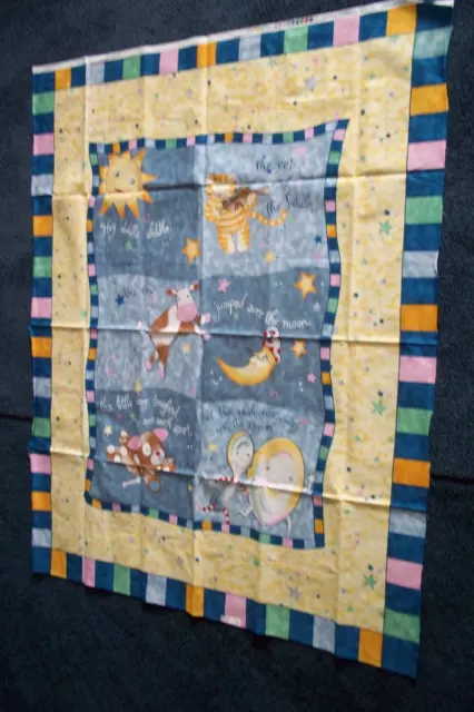 NEW Nursery Rhyme Hey Diddle Diddle Moon Star Cow Quilt Panel Cotton Fabric