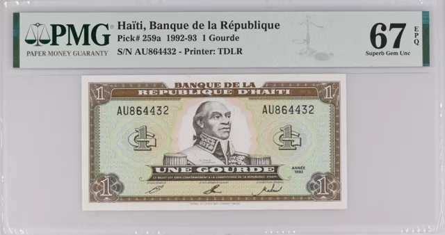 Haiti 1 Gourde 1992 P 259 a Superb GEM UNC PMG 67 EPQ