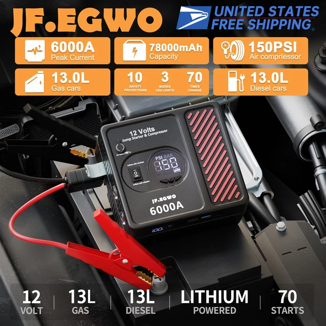 TRUCK JUMP STARTER Box 6000 Peak 12Volt Portable Battery Booster Air