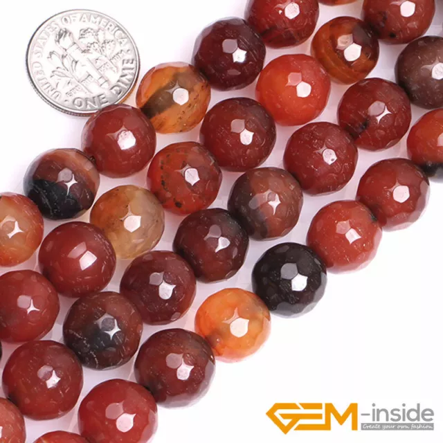 Natural Red Dream Lace Agate Gemstone Faceted Round Beads For Jewelry Making 15"