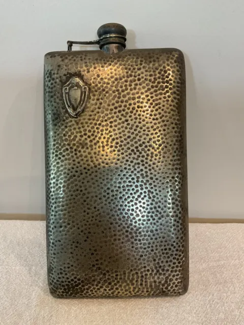 Antique Hammered Silver Plated Flask