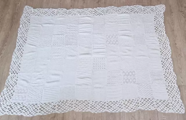 Large Double-Bed Size Homemade White Crochet Granny Blanket - 180cm x 130cm