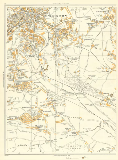 DEWSBURY Thornhill Overthorpe Savile Town Gawthorpe Earlsheaton 1935 old map