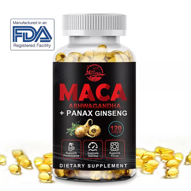 Cápsulas RAÍZ DE MACA | 120 Píldoras | Extracto de Maca Peruana para Hombres Vitaminas Orgánicas