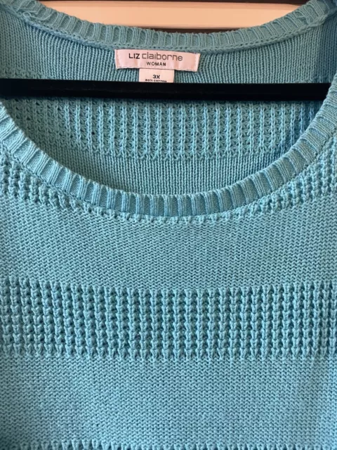 Liz Claiborne  womens 3/4-Sleeve Blue Stitch-Striped Sweater top shirt  Size 3X