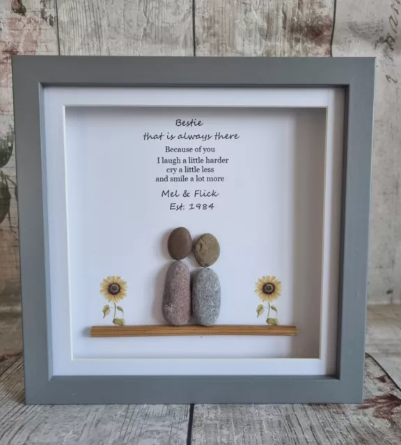 Best Friend Framed Pebble Art Picture Gift/Home decor/grey frame/sister/aunt/mum