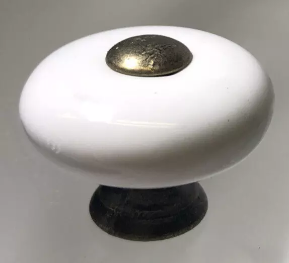 5 Amerock Mushroom White Ceramic Porcelain Brass Drawer Cabinet Knobs Pulls VTG