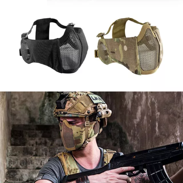 Tactical Airsoft Paintball Half Face Mask Steel Wire Mesh Mask Protect Face Ears