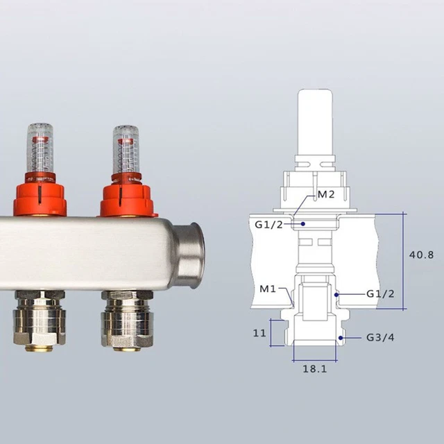 Regolatore collettore riscaldamento a pavimento con vetro mirino rimovibile DN25