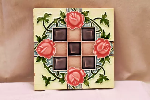 Antique Tiles Art Nouveau Ceramic Majolica Saji Japan Architectural Decorativ"K2