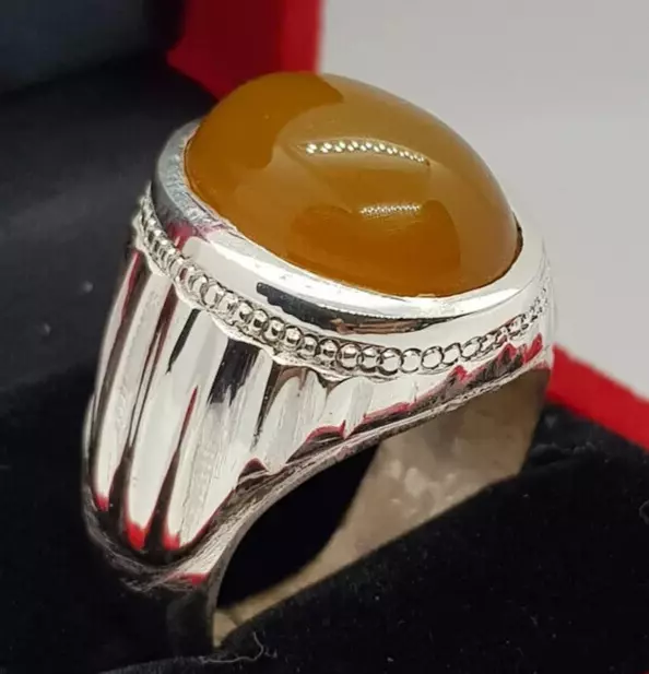 Zard aqeeq ring Yemeni Agate stone, Yellow aqeeq mens ring, Old Deep yellow ring