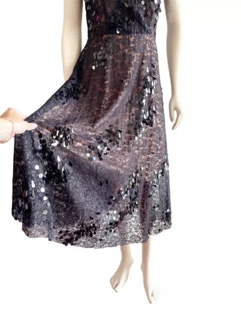Tracy Reese Black Lace Sequin Fit Flare Midi Dress NWT Size 8 3