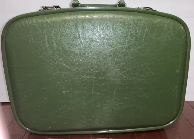 Vintage Avocado Green Luggage Small Hard Shell Suitcase Beauty Train 16"×12"×5"