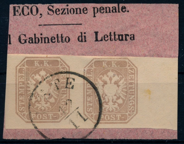 LOMBARDEI-VENETIEN 1863/64 Zeitungsmarke, PAAR! RANDSTÜCK! Nadelstich(?) ESTE.