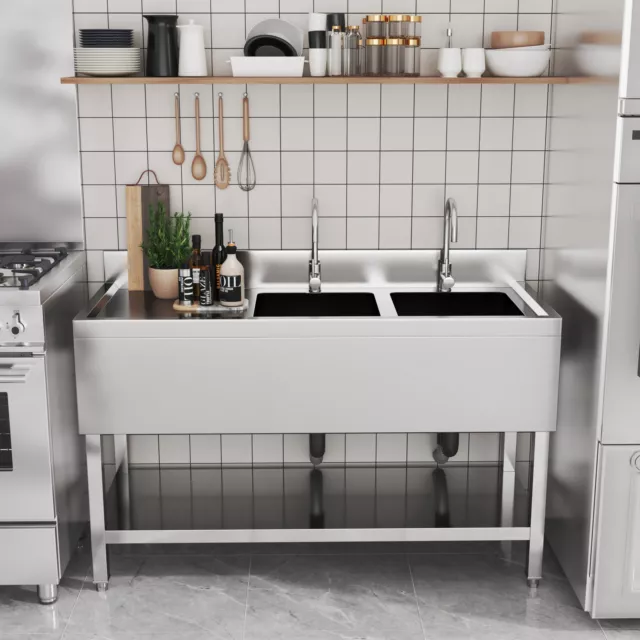 Freestanding Kitchen Sink Bowls Stainless Steel Commercial Catering Prep Table