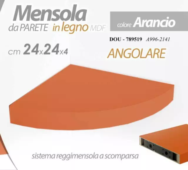 MENSOLA PARETE ANGOLARE ANGOLO SCAFFALE RIPIANO STAFFA MODERNO ARANCIO 24 cm