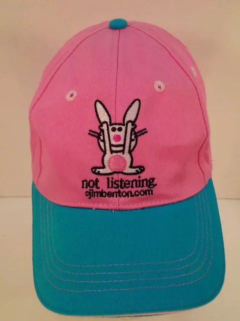 It's Happy Bunny Not Listening Aqua and Pink Adjustable Hat Cap Jim Benton