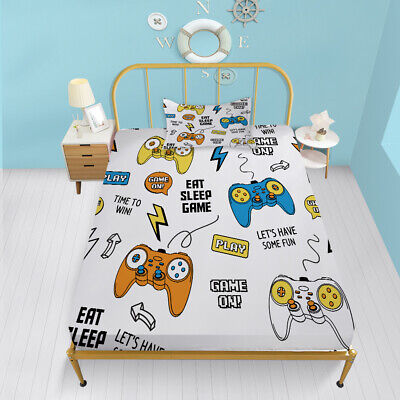 Gamer Fitted Sheet Set Video Game Bed Sheet for Kids Teens Single Double King