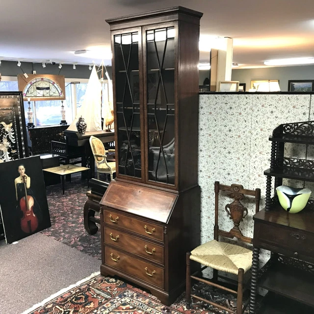 Kittinger Narrow Glass Front Secretary Desk with Inlay