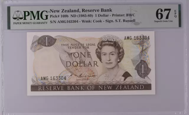 New Zealand 1 Dollar 1985-1989 P 169 b Superb Gem UNC PMG 67 EPQ