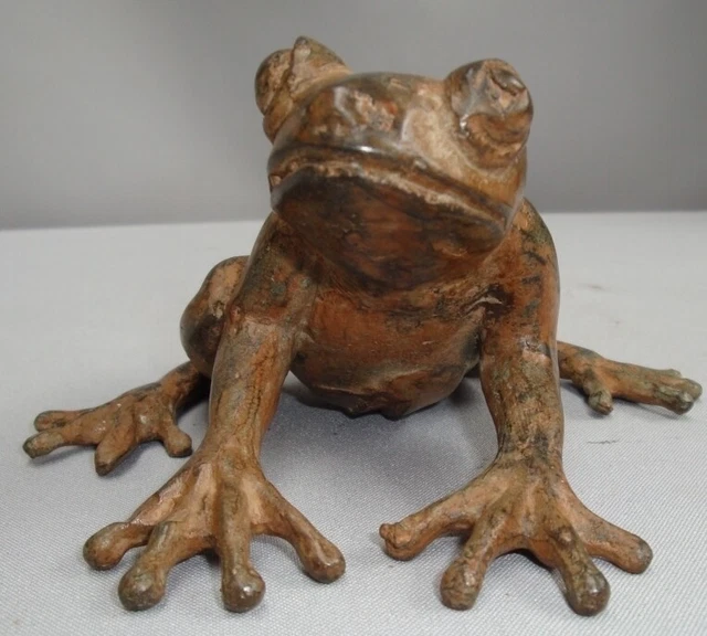 Estatua Rana Fauna Art Deco Estilo Art Nouveau Estilo Bronce sólido Firmado 3