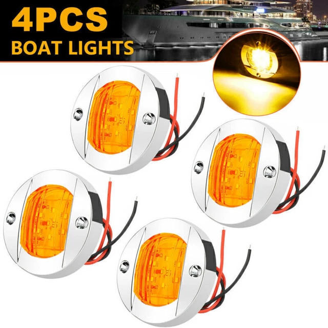 4x Amber Round 3" Marine Boat LED Stern Transom Light Cabin Deck Courtesy Light