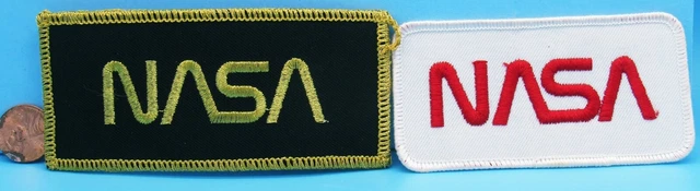 NASA PATCH Pair vtg WORM LOGO 4.25" and 3.75"