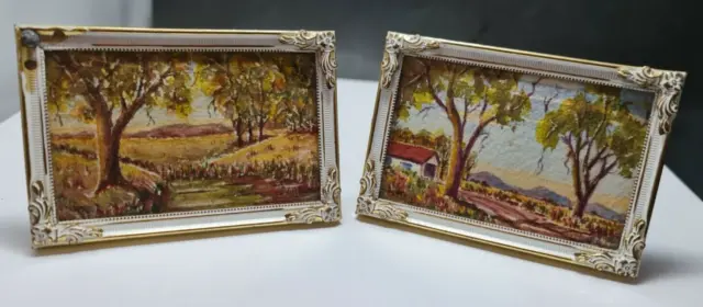 Pair of Australian Watercolours Miniatures Aust Art Landscape -Signed J Wilson