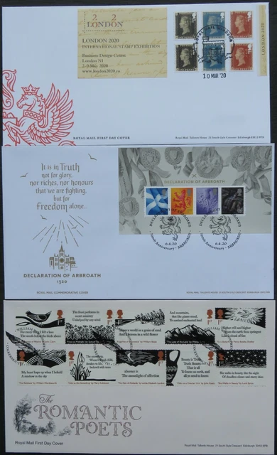 2020 Gb Fdc London 2020 Mb21 Declaration Of Arbroath Sheet Romantic Poets Stamps