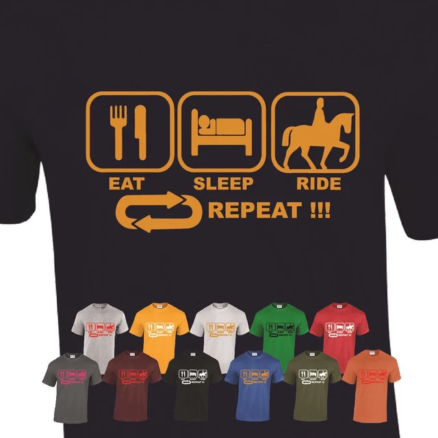 Eat Sleep Horse Ride Repeat Mens T-shirt Funny Horseback Riding Tee Present