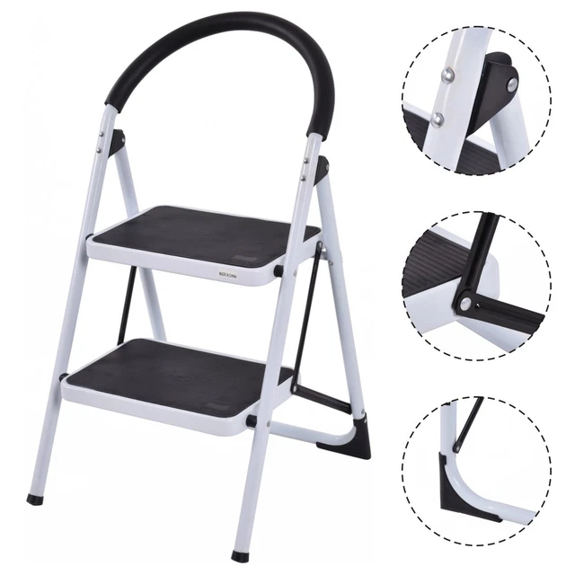 Escabeau Pliable Antidérapant 2 marches Marchepied 87 x 49 x 47cm Charge max. 15