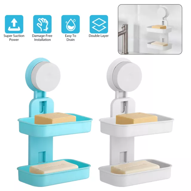 Soap Dish Holder Wall Mounted Rack Double Layer Bathroom Kitchen Shower Washing