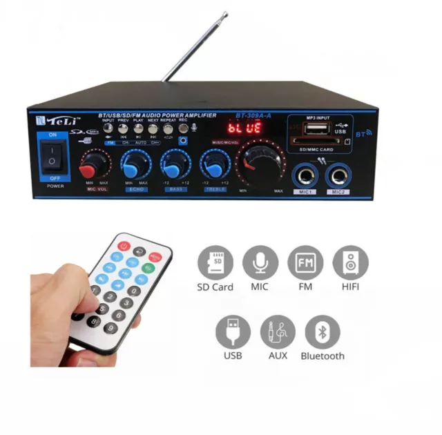 Bt-309A-A Amplificatore Bluetooth Stereo Mp3 Radio Fm Hi-Fi Usb Aux