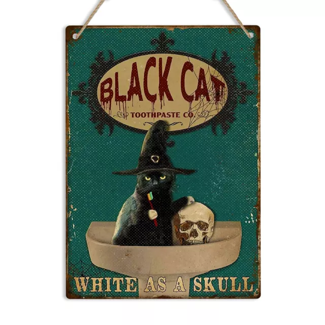 Black Cat Toothpaste Funny Metal Bathroom Sign Retro Wall Plaque Toilet WC Gift