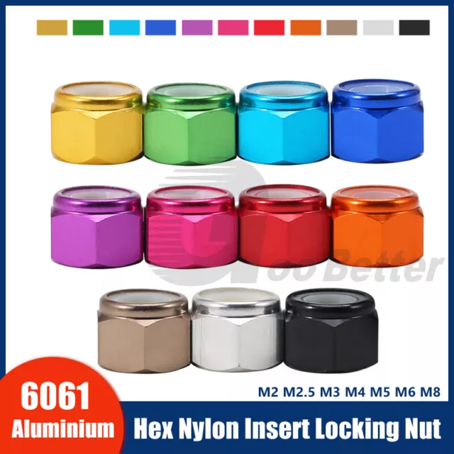 Aluminium Nylock Hex Nut Nylon Insert Lock Nuts Metric M2 M2.5 M3 M4 M5 M6 M8