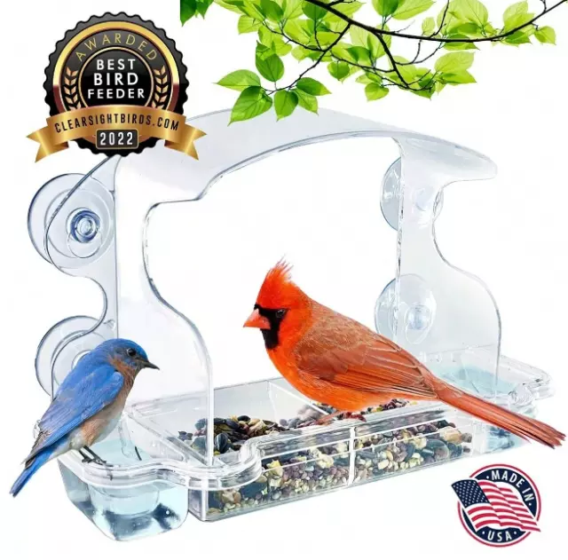 Clear Window Bird Feeder With Strong Suction Cups Unobstructed View With Water