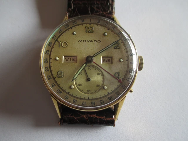 Orologio Movado Triple Date Calendar Cassa In Oro Massiccio 18 Kt Anni 40