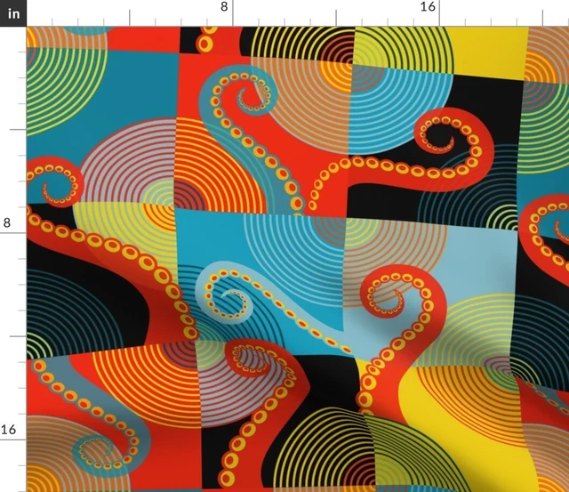 Disco Octopus Geometric 70s Vintage Retro Pop Spoonflower Fabric by the Yard