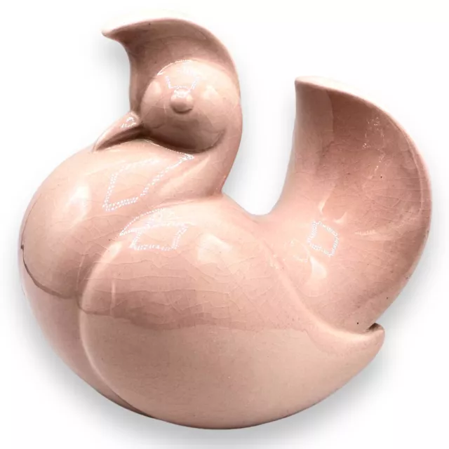 Vintage Art Deco Revival ￼MCM Crested Bird Ceramic Figurine Pink Dove Pidgeon